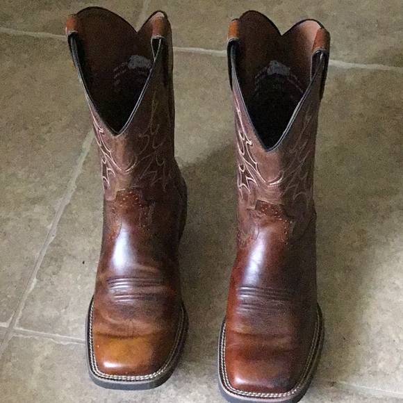 SV7216 Mens Justin Silver Cattleman Cowboy Boot Square Toe Brown - Picture 8 of 16